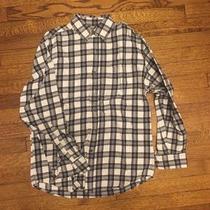 Grey and white plaid flannel button up
